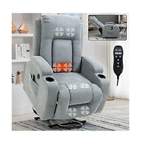 Power Lift Recliner Chair with Heat & Massage, Usb Port & Cup Holders, Grey Electric Massage Chair for Seniors-Maison Boucle