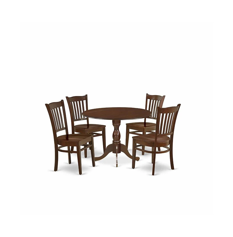 East West Furniture 5 Piece Dropleaf Kitchen Dining Table Set - Mahogany Small Kitchen Table and 4 Dining Room Chairs with Slatted Back