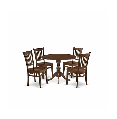 East West Furniture 5 Piece Dropleaf Kitchen Dining Table Set - Mahogany Small Kitchen Table and 4 Dining Room Chairs with Slatted Back