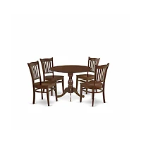 East West Furniture 5 Piece Dropleaf Kitchen Dining Table Set - Mahogany Small Kitchen Table and 4 Dining Room Chairs with Slatted Back