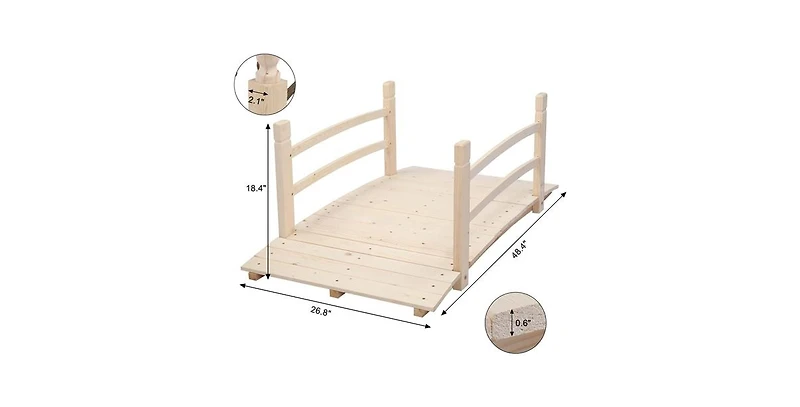 Slickblue Wooden Garden Bridge with Rails, Outdoor Decor in Classic Wood Finish