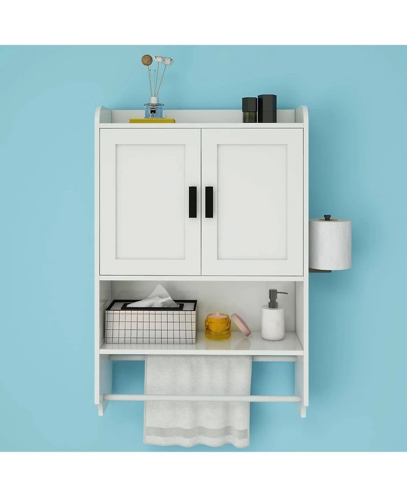 Slickblue Wall-Mounted Bathroom Cabinet with Towel Bar and Open Storage Shelf