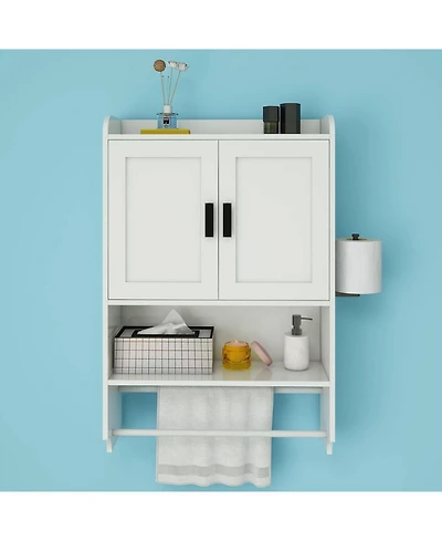 Slickblue Wall-Mounted Bathroom Cabinet with Towel Bar and Open Storage Shelf
