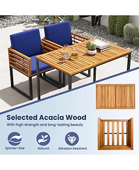 Gymax 3 Piece Outdoor Dining Set 2 Acacia Wood Armchairs w/ 43.5 Inch Dining Table