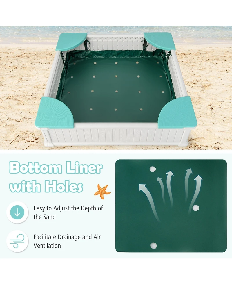 Akiudex Large Outdoor Kids Sandbox with Cover, Bottom Liner, and 4 Corner Seats
