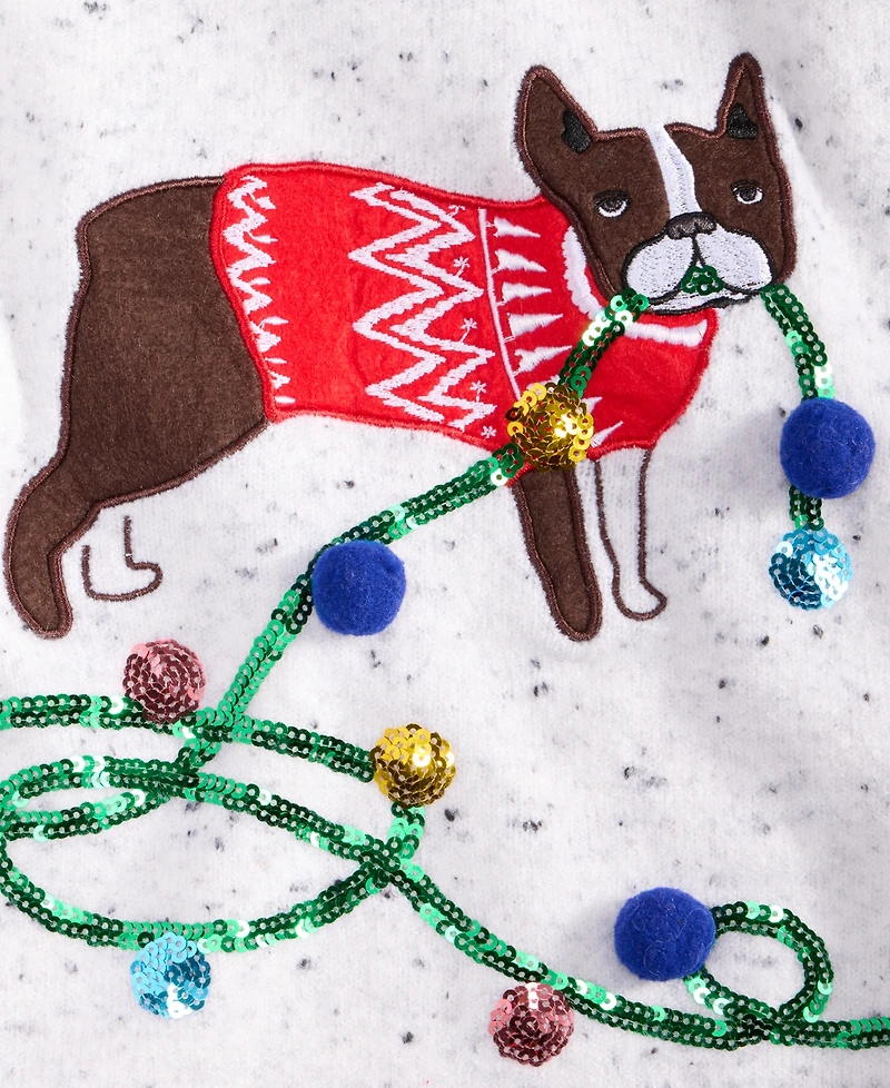 Holiday Lane Women's Embroidered Dog Graphic Sweater, Macy's Exclusive