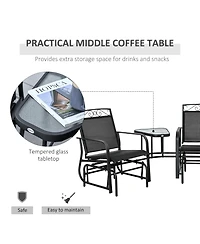 Flynama Outdoor Glider Chairs with Coffee Table, Patio 2-Seat Rocking Chair Swing with Breathable Sling for Backyard, Garden and Porch, Black