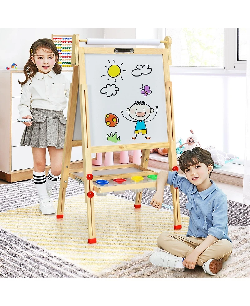 Akiudex kids art easel with paper roll double-sided regulable drawing easel plank