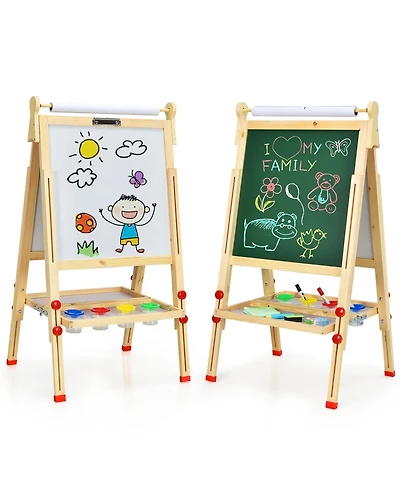 Akiudex kids art easel with paper roll double-sided regulable drawing easel plank