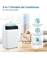 gaomon 14,000 Btu Portable Air Conditioner - Quiet 3-in-1 Ac, 3 Cooling Speeds, Auto Swing, Remote Control, Installation Kits, 24-Hour Timer