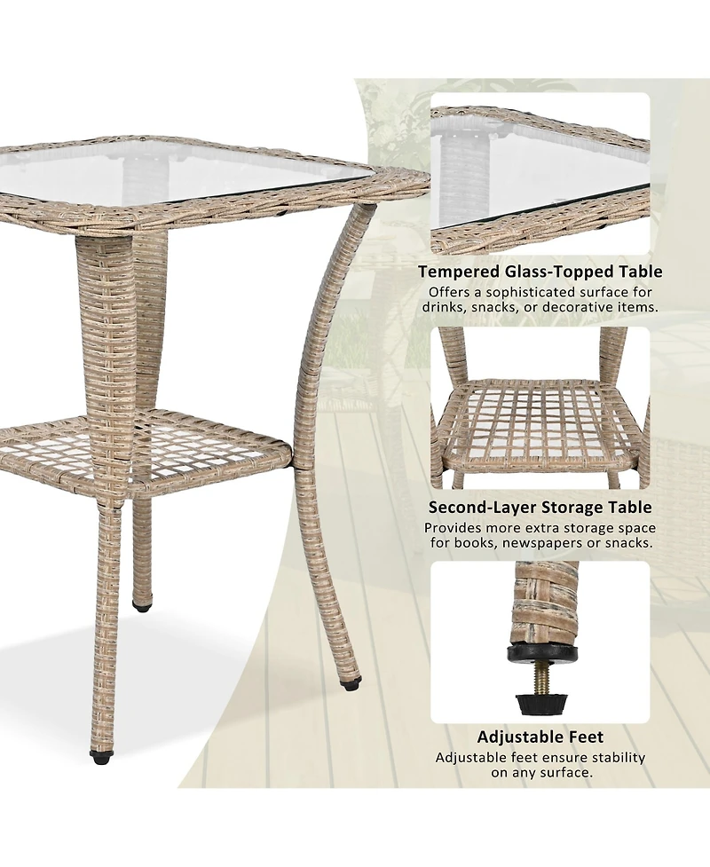 Flynama 3-piece Outdoor Chair&Table Set Chat Set 2-person Rattan Seating Group with Two Two Swiveling and Rocking Chairs and a Square Table for Garden