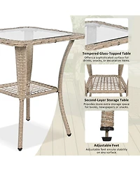 Flynama 3-piece Outdoor Chair&Table Set Chat Set 2-person Rattan Seating Group with Two Two Swiveling and Rocking Chairs and a Square Table for Garden