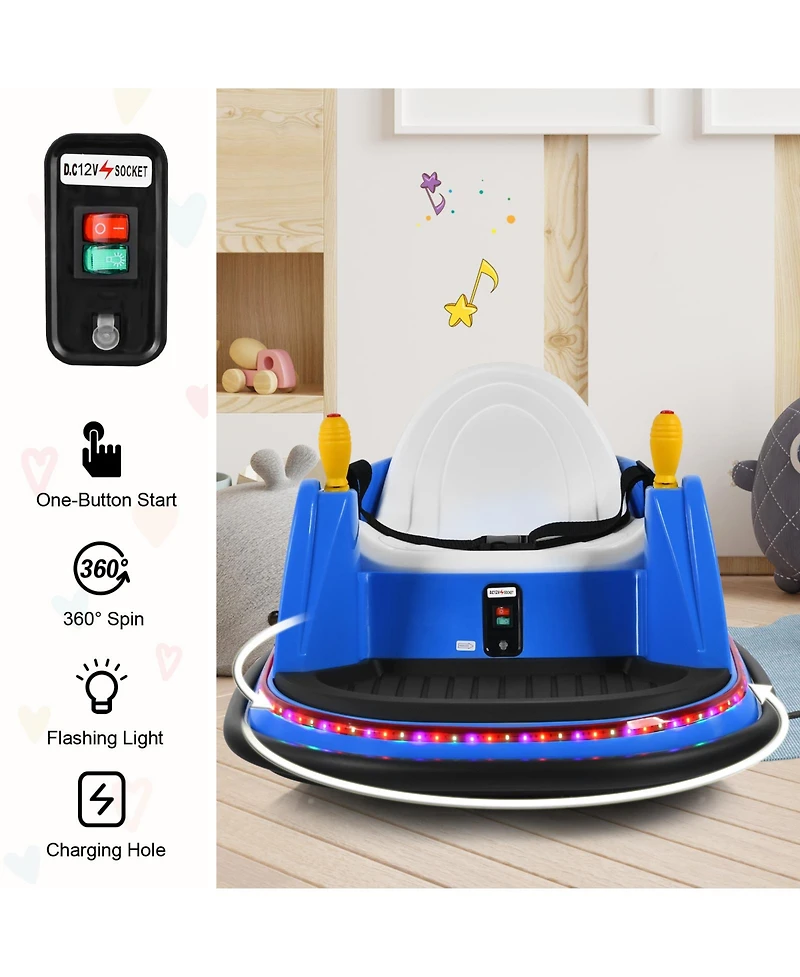 Akiudex 12V Bumper Car Ride On Toy with Remote and Music for Kids Ages 2 to 5