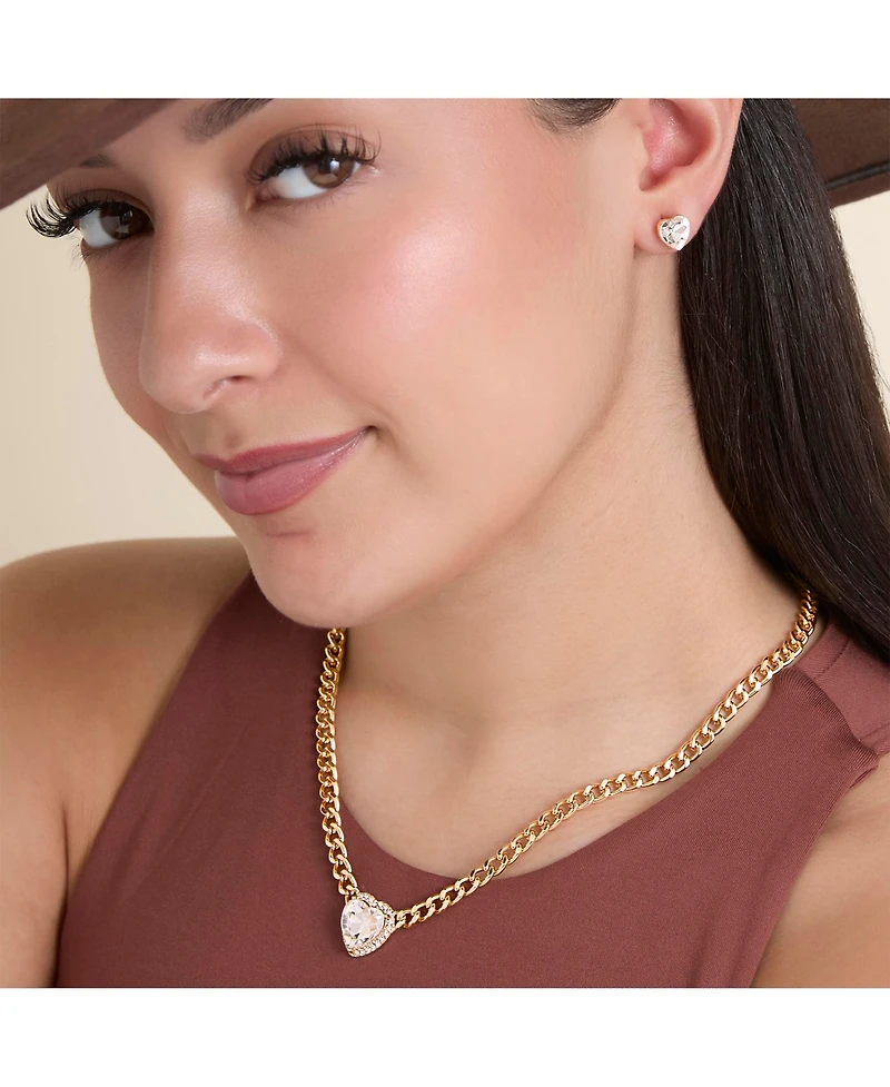 Jessica Simpson Gold-Tone Heart Pendant Necklace & Crystal Stud Earring Set