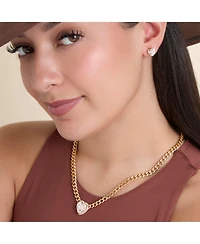 Jessica Simpson Gold-Tone Heart Pendant Necklace & Crystal Stud Earring Set