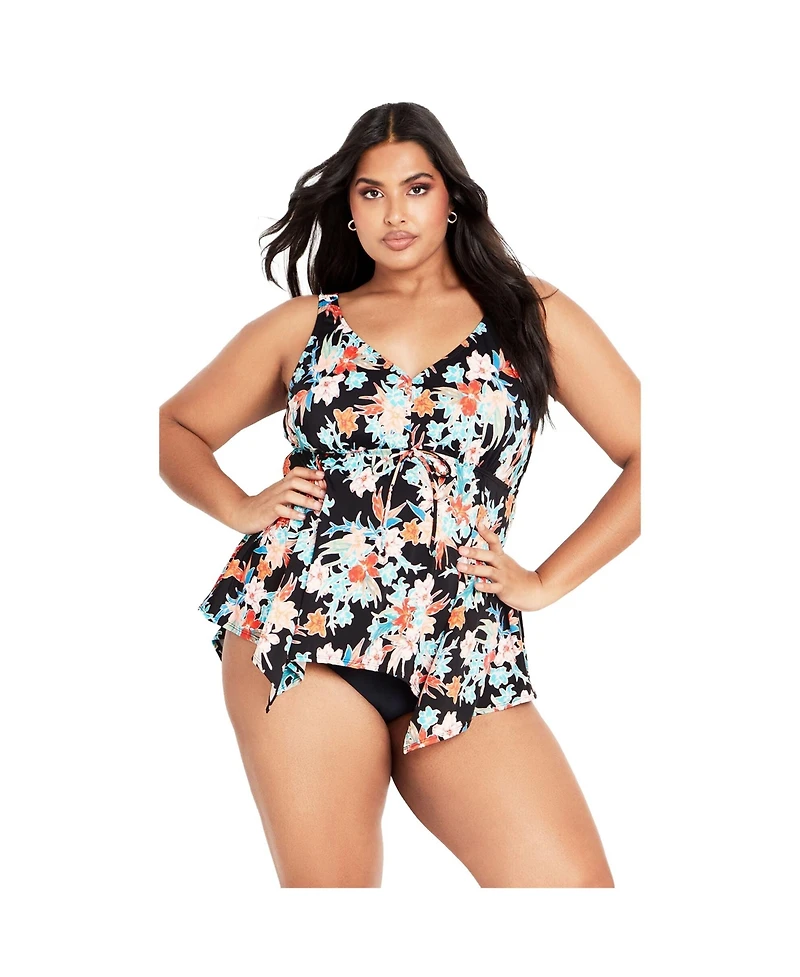 Avenue Women's Plus Sharkbite Print Tankini Top