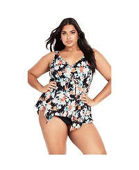 Avenue Women's Plus Sharkbite Print Tankini Top