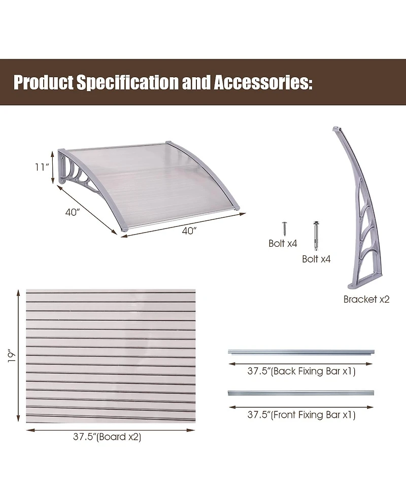 Costway 40''x 40'' Window Awning Door Canopy Outdoor Front Door