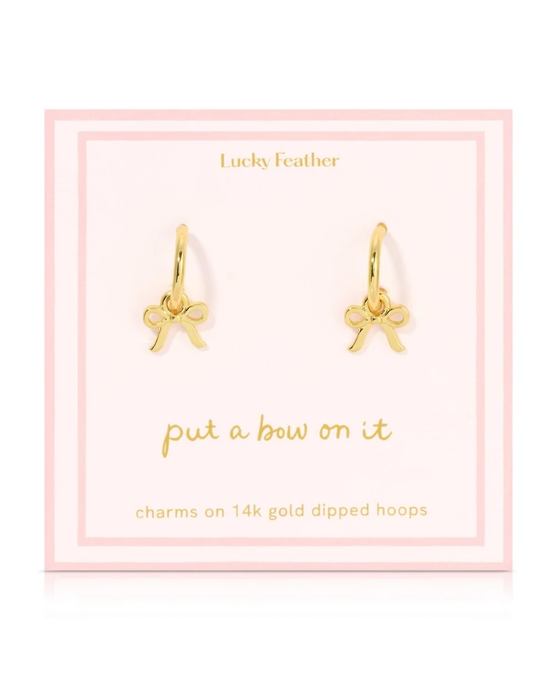 Lucky Feather Beautiful Bows - Bow Charm Hoops - Gold
