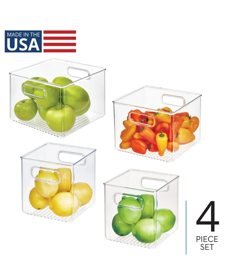 iDesign Plastic Fridge Bins with Handles, 4 Pack, Clear, Made in Usa