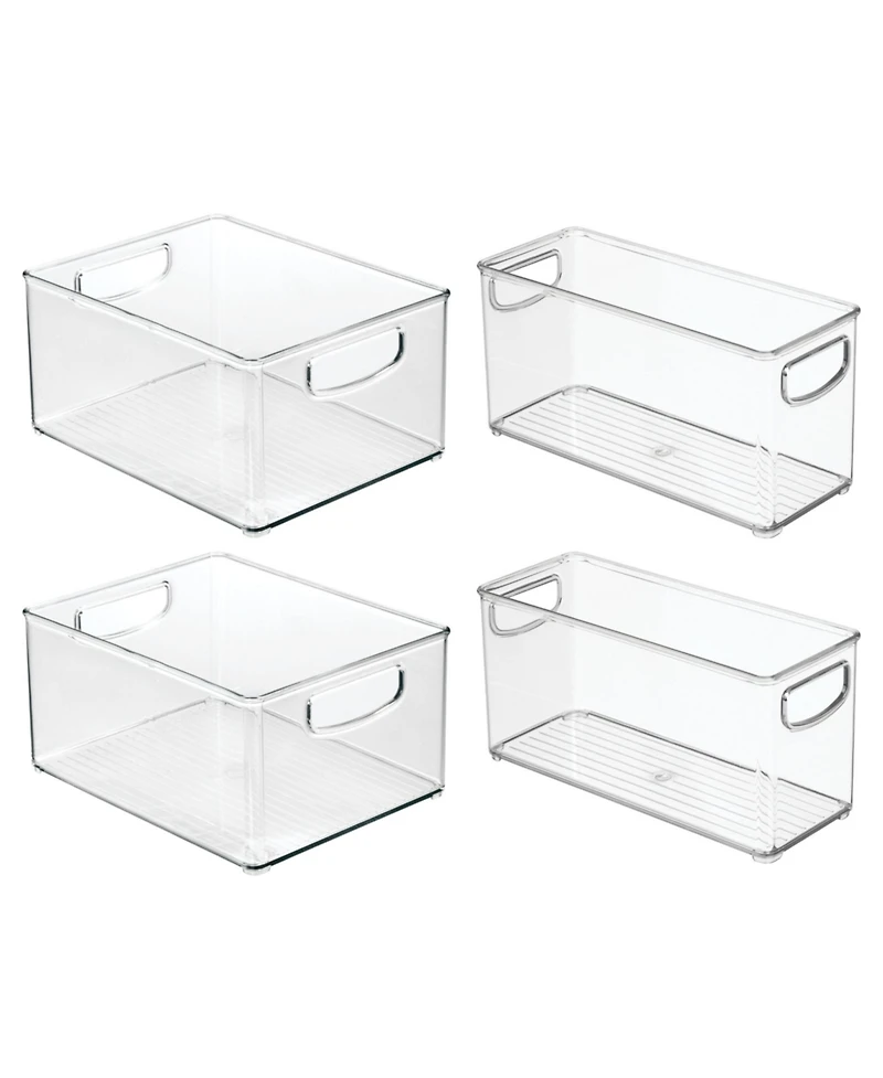 iDesign Plastic Stackable Pantry Bins with Handles, 4 Pack, Clear