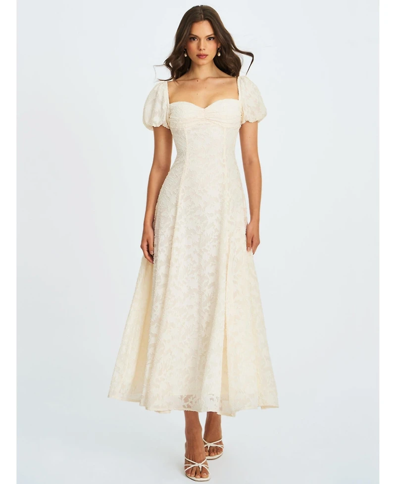 Miss Circle Women Pandora White Bubble Sleeve Backless Maxi Dress