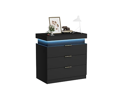 Casainc Nightstand storage table with Charging Station and Led Lights