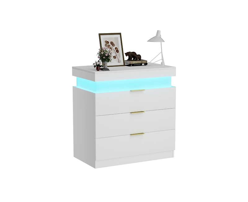 Casainc Nightstand storage table with Charging Station and Led Lights