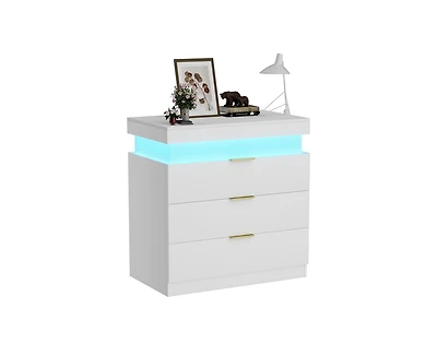 Casainc Nightstand storage table with Charging Station and Led Lights