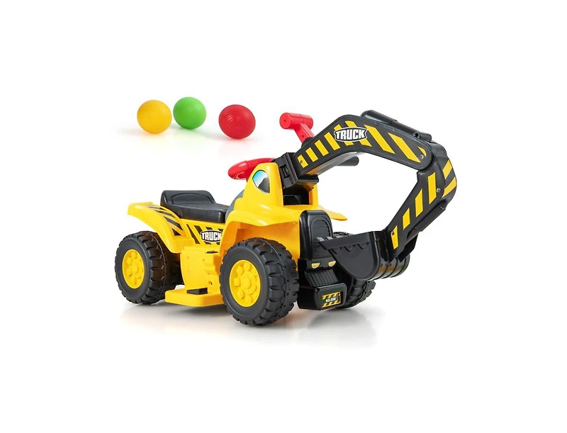 Akiudex Kids Ride On Digger Toy with Adjustable Excavator Arm and Basketball Hoop