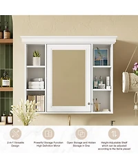 Casainc 35" x 28" Wall Mounted Medicine Cabinet with Mirror Door and 6 Open Shelves, Modern Bathroom Cabinet