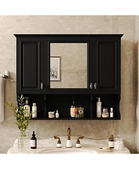 Casainc 35" x 28" Wall Mounted Mirror Medicine Cabinet with Open Shelves, Modern Bathroom Storage