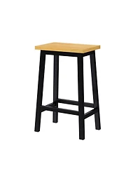 Casainc Solid Wood Bar Stools, Set of 2, 25.6" High with Footrests, Farmhouse Style Kitchen Counter Height Chairs