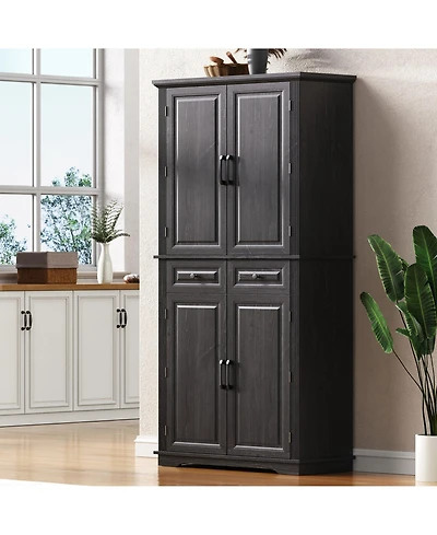 Casainc 71" Kitchen Pantry Cabinet with Pull-Out Organizers, 6 Door Shelves & Drawers