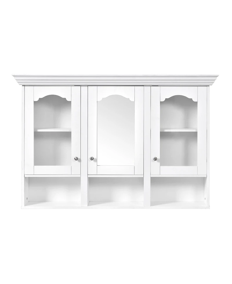 Casainc 47" Wall Mounted Cabinet with Mirror, 3 Adjustable Shelves and Open Storage Compartments