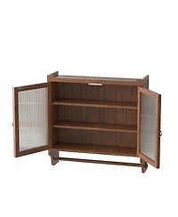 Casainc 24.8" Vintage Double Door Wall Cabinet With Glass Doors, 3 Tiers and Towel Rack