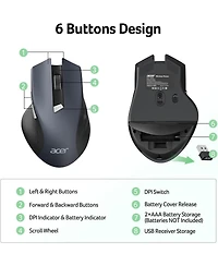 Acer Wireless Mouse for Laptop, 2.4GHz Computer Mouse with 3 Adjustable Dpi, 6 Buttons, Usb Receiver (1600 Dpi, Compatible with Pc, Laptop, Desktop)