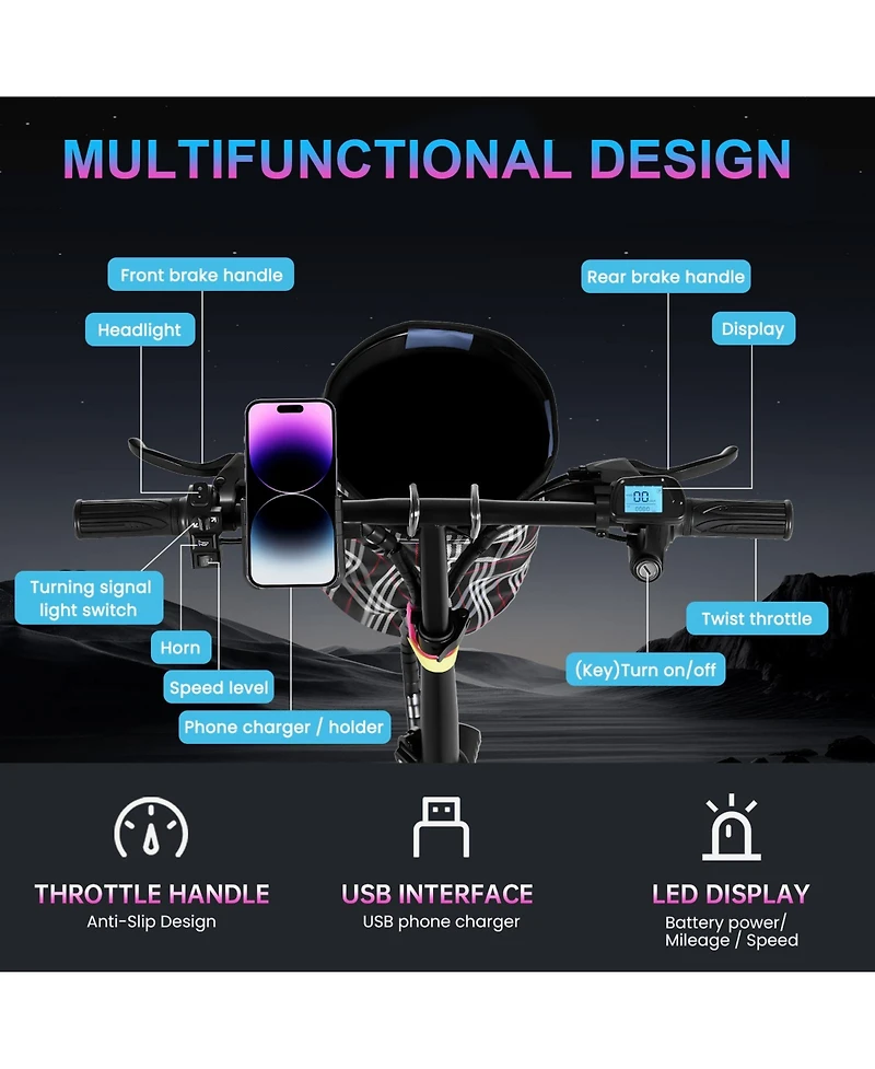 Ltmate Global Inc. Foldable Electric Bicycle, 500W Peak Motor 45 Miles 80KM Max Range, Upgraded E-bike with Front Basket, Phone Holder and Digital Dis