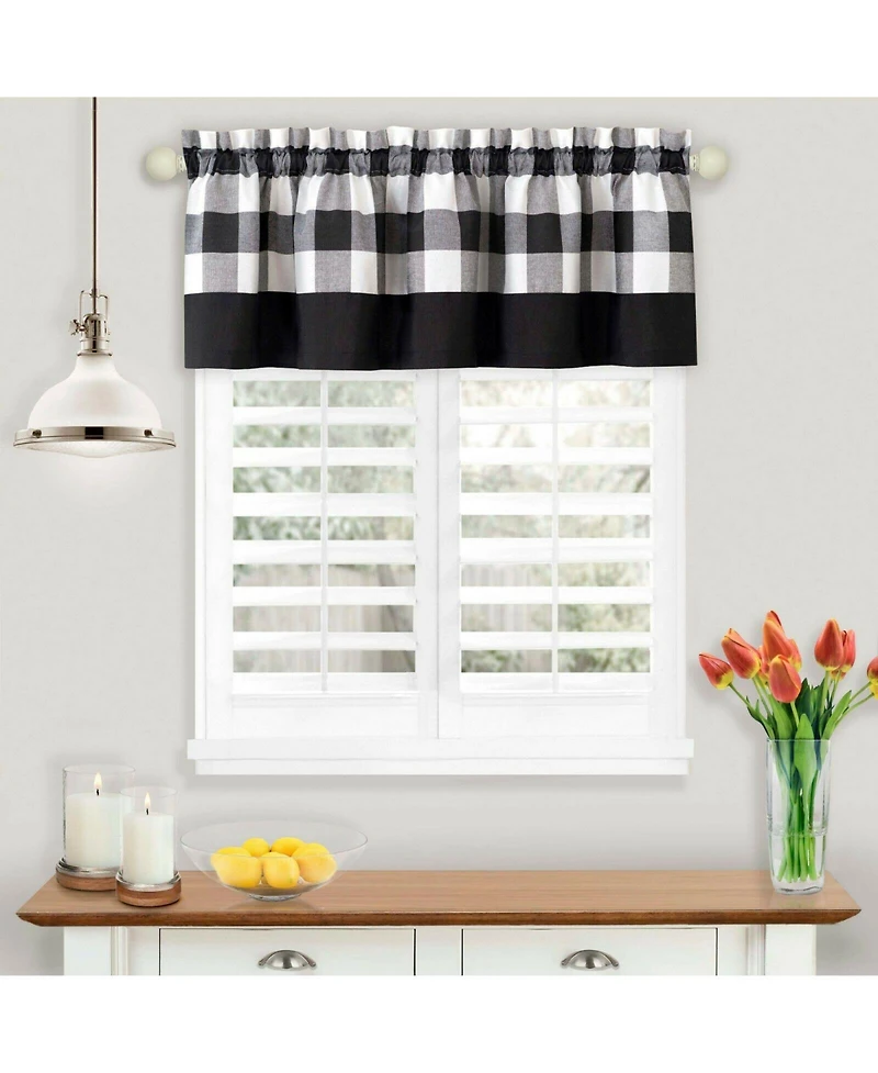 Kate Aurora Modern Country Farmhouse 3 Piece Buffalo Check Plaid Window Curtains & Valance Set