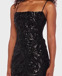 B Darlin Juniors' Strappy Mesh Sequin Bodycon Dress