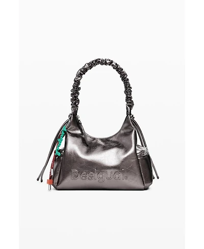 Desigual Women's Metallic medium 3D logo bag with ruched handle