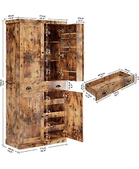 Ironck Kitchen Pantry Cabinet 72" Height, with Drawer, Rack, Vintage Brown