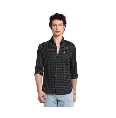 Campus Sutra Men's Charcoal Grey Gingham Shirt