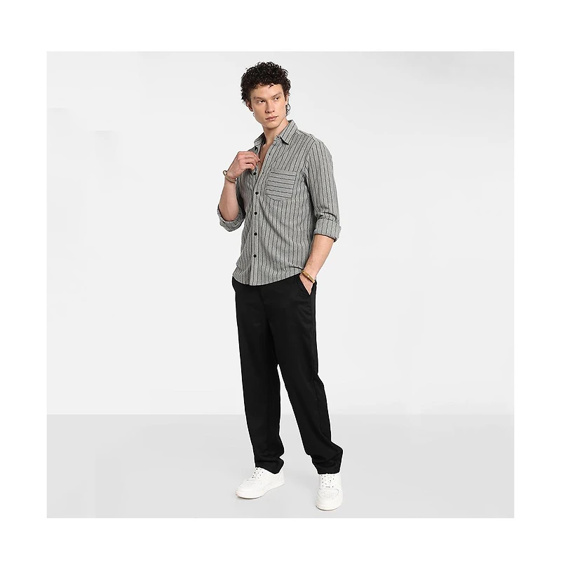 Campus Sutra Men's Moon Grey Pinstriped Shirt