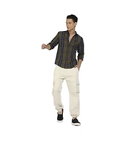 Campus Sutra Men's Olive Green Tartan Plaid Shirt