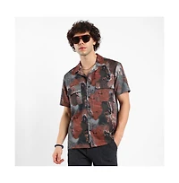Campus Sutra Men's Chocolate Brown & Midnight Black Abstract Utility Oversized Shirt