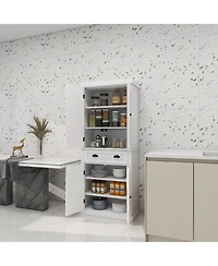 Casainc 71" Freestanding Kitchen Pantry Cabinet With 4 Doors, Drawer and Adjustable Shelves