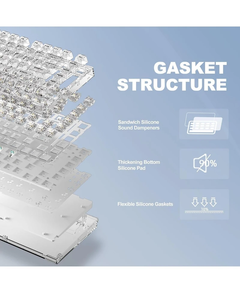 Yunzii X75 82 Key Hot Swappable Mechanical Keyboard with Transparent Keycaps, 75% Layout Gasket Mount Rgb Backlit Crystal White Switch, Wired