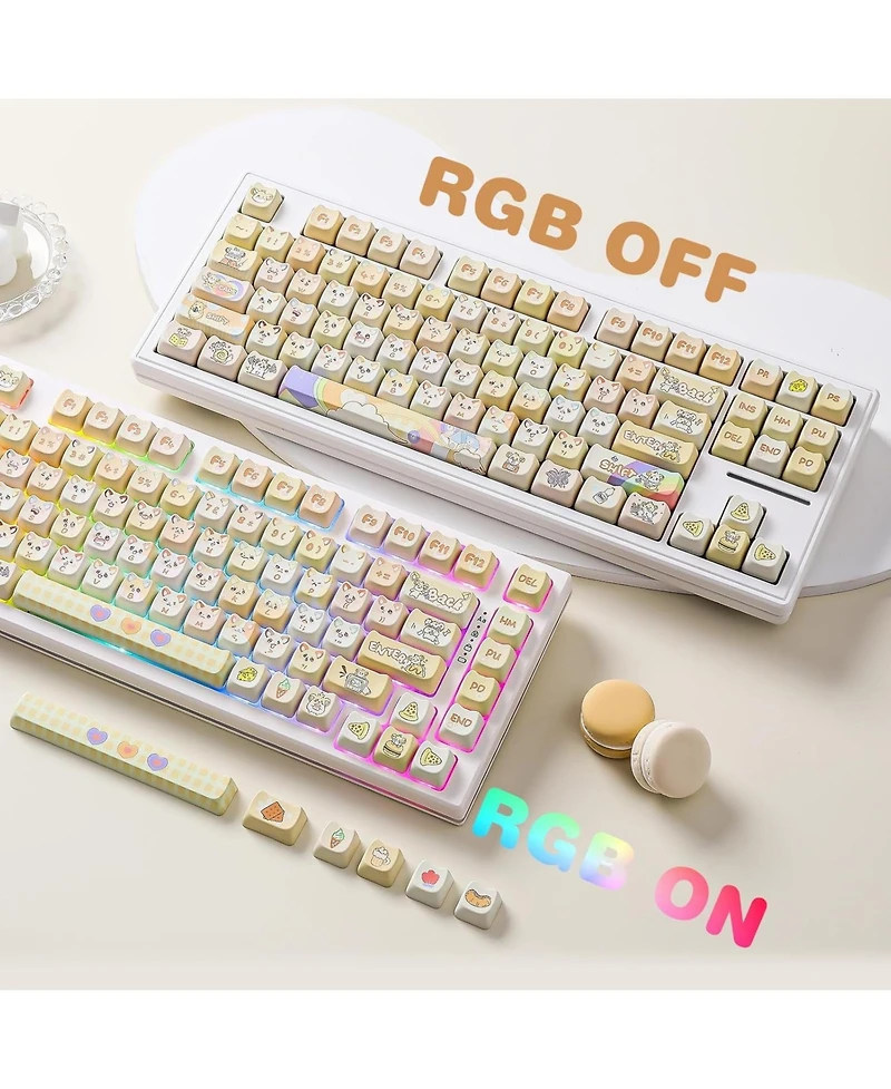 Yunzii Dye-Sub Pbt Keycap Set, Mao Profile, 143 Full Keys Cute Cat Custom Keycaps with Key Puller for Cherry Gateron Mx Switches Mechanical Gaming Key