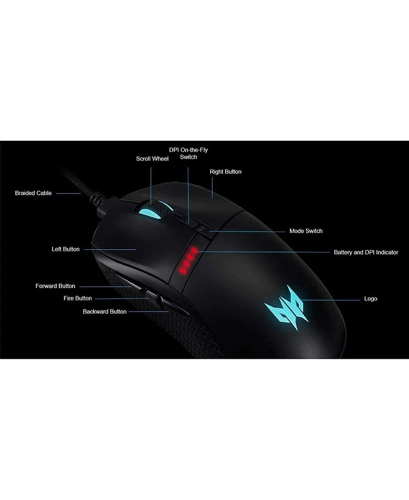Acer Predator Cestus 350 Wireless Gaming Mouse | Nvidia Reflex | Up to 16000 Dpi | Rgb Lighting | 8 Programmable Buttons | Pixart 3335 Sensor
